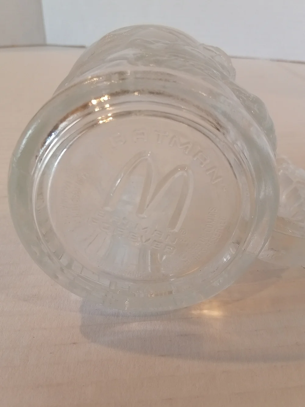 Vtg Mc Donald's 1995 Batman Forever Clear Glass Embossed Mug